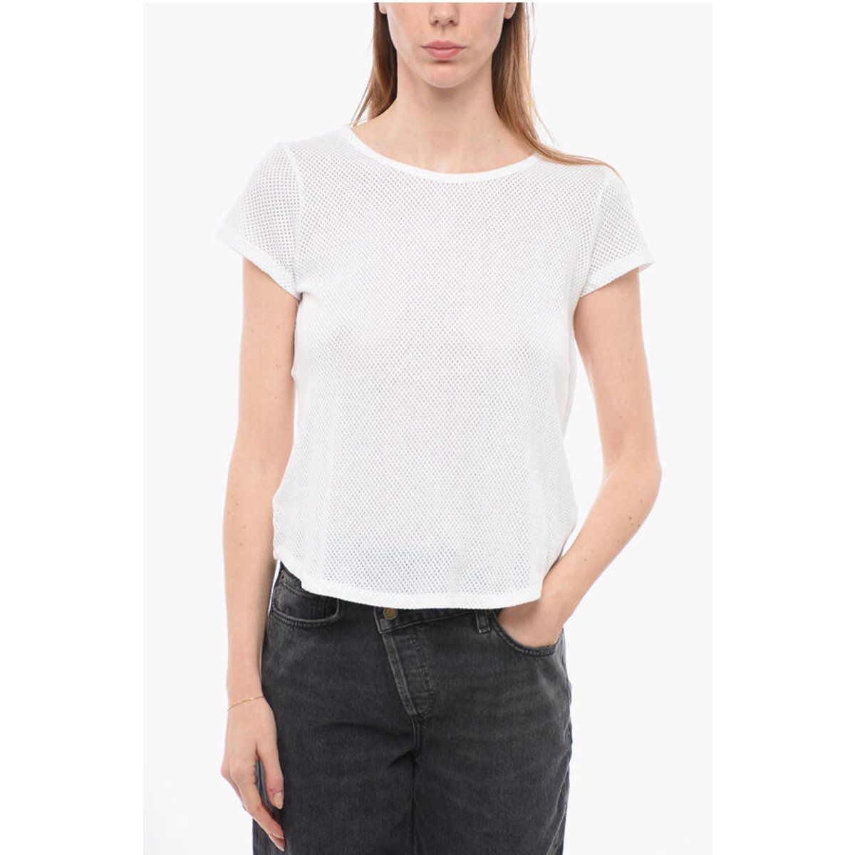 Perforiertes Mesh-T-Shirt mit Rundhalsausschnitt
