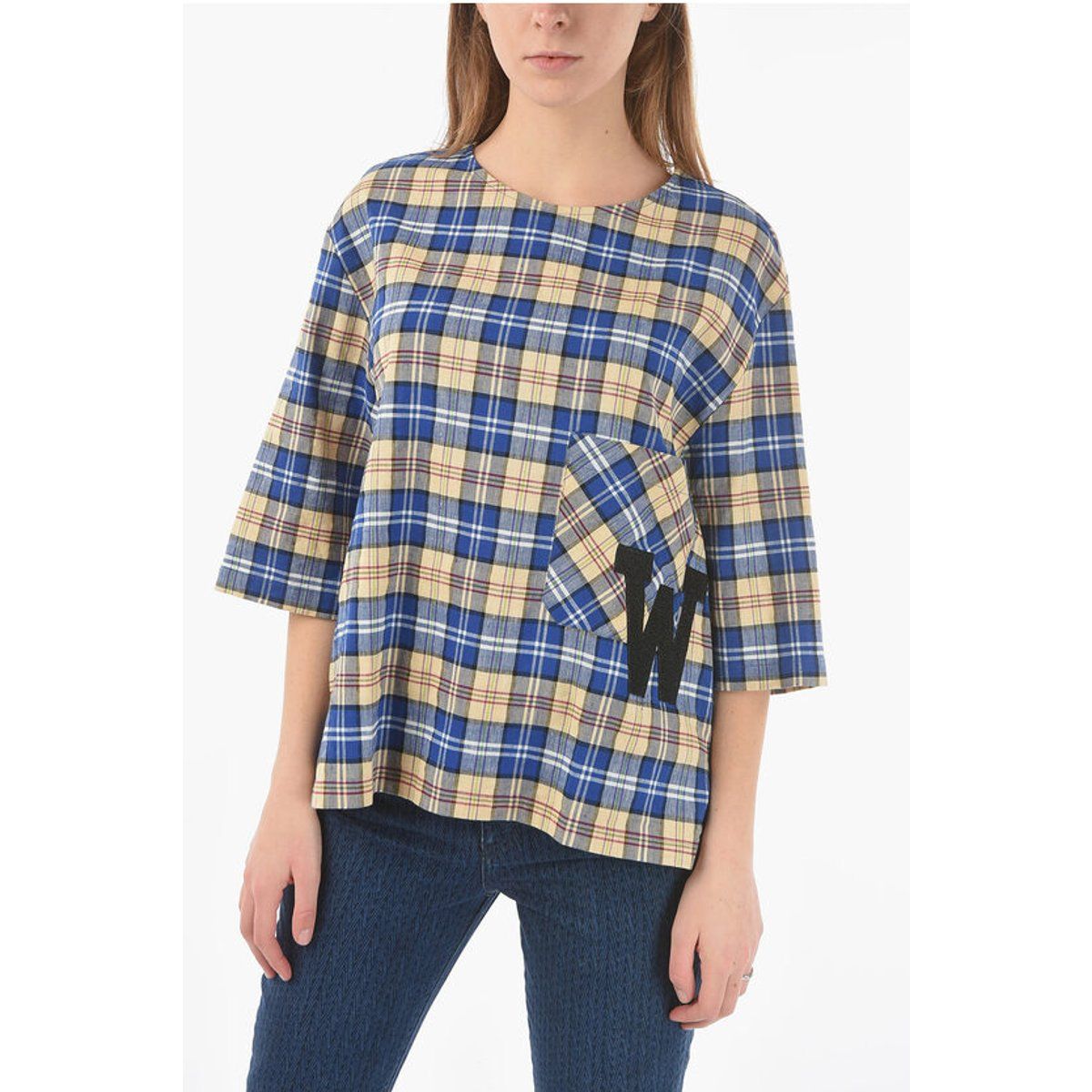 Oversize-Oberteil mit Karomuster und Monogramm