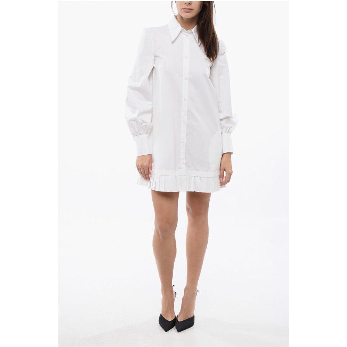 Popeline-Hemdblusenkleid mit plissiertem Saum