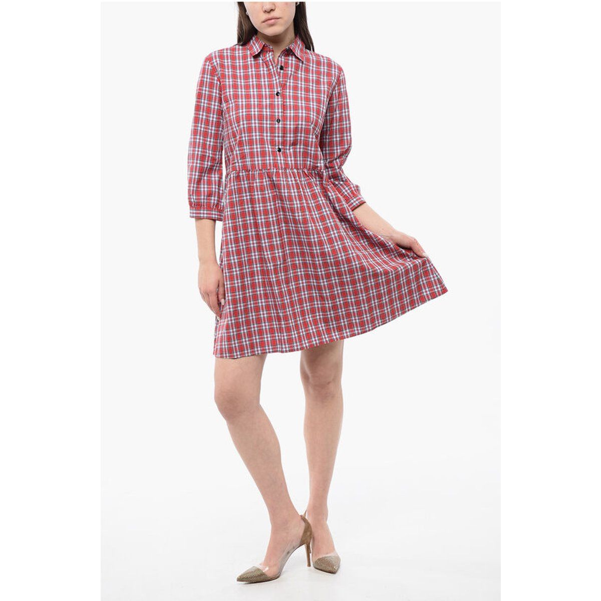 Kariertes Baumwoll-Hemdblusenkleid
