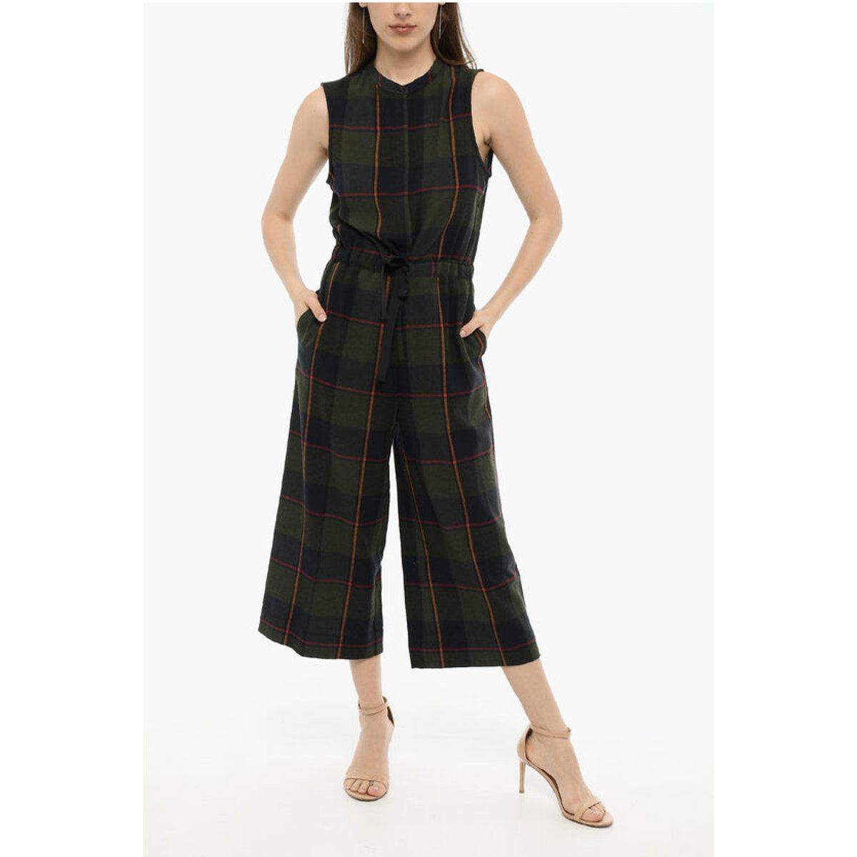 Ärmelloser Jumpsuit mit Karomuster