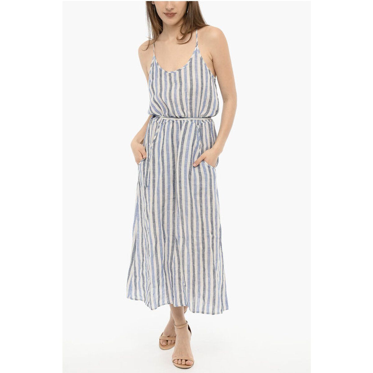 Gestreiftes Leinen-Maxikleid mit Gürtel