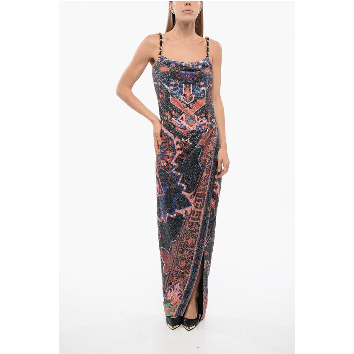 Pailletten-Wickelkleid mit Ketten