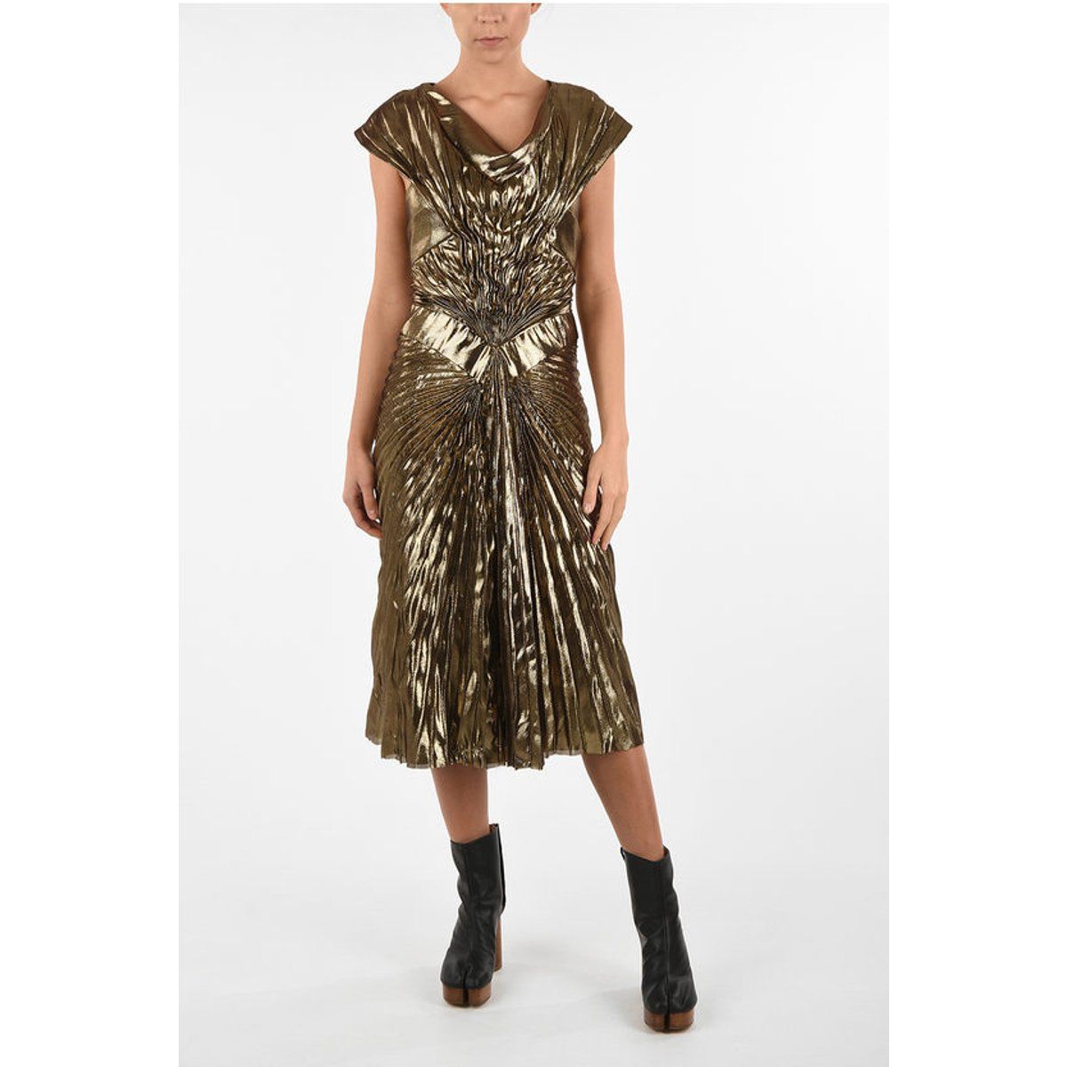 Avantgardistisches Metallic-Plissee-Midikleid