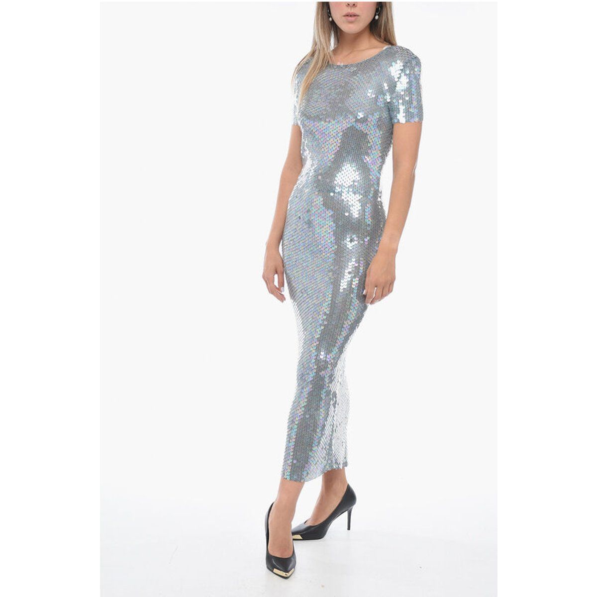 Schimmerndes Pailletten-Maxikleid mit Kurzarm
