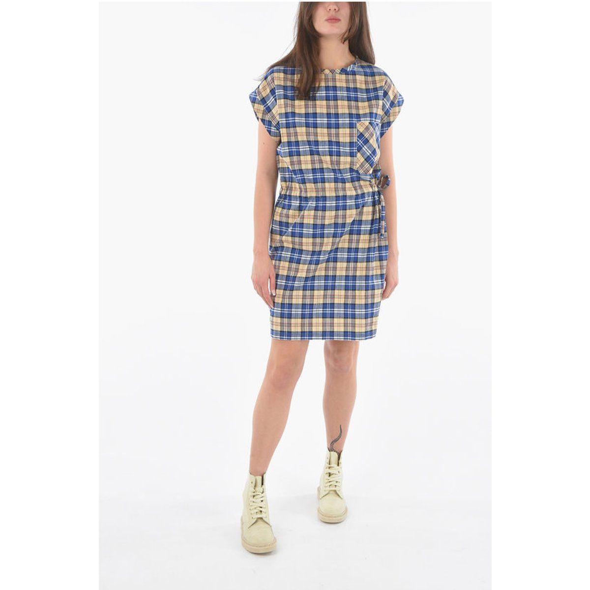 Kurzärmeliges Karo-Tunikakleid mit Tartan-Muster