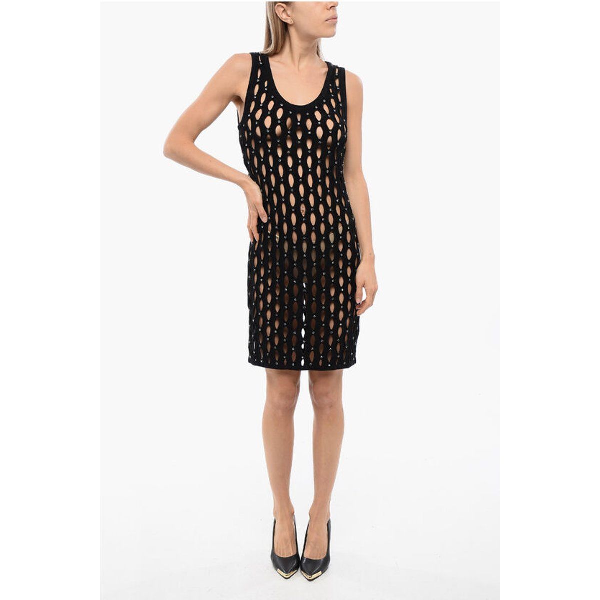 Ajour-Minikleid mit Kristallapplikationen