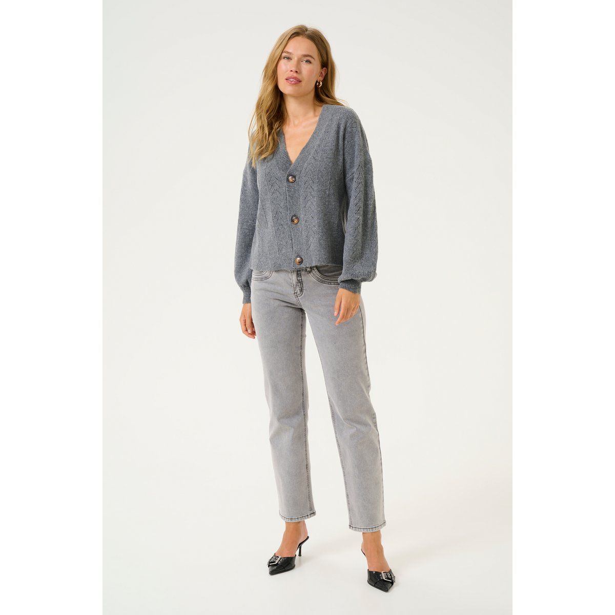 Strukturierte Strickjacke mit Ballonärmeln
