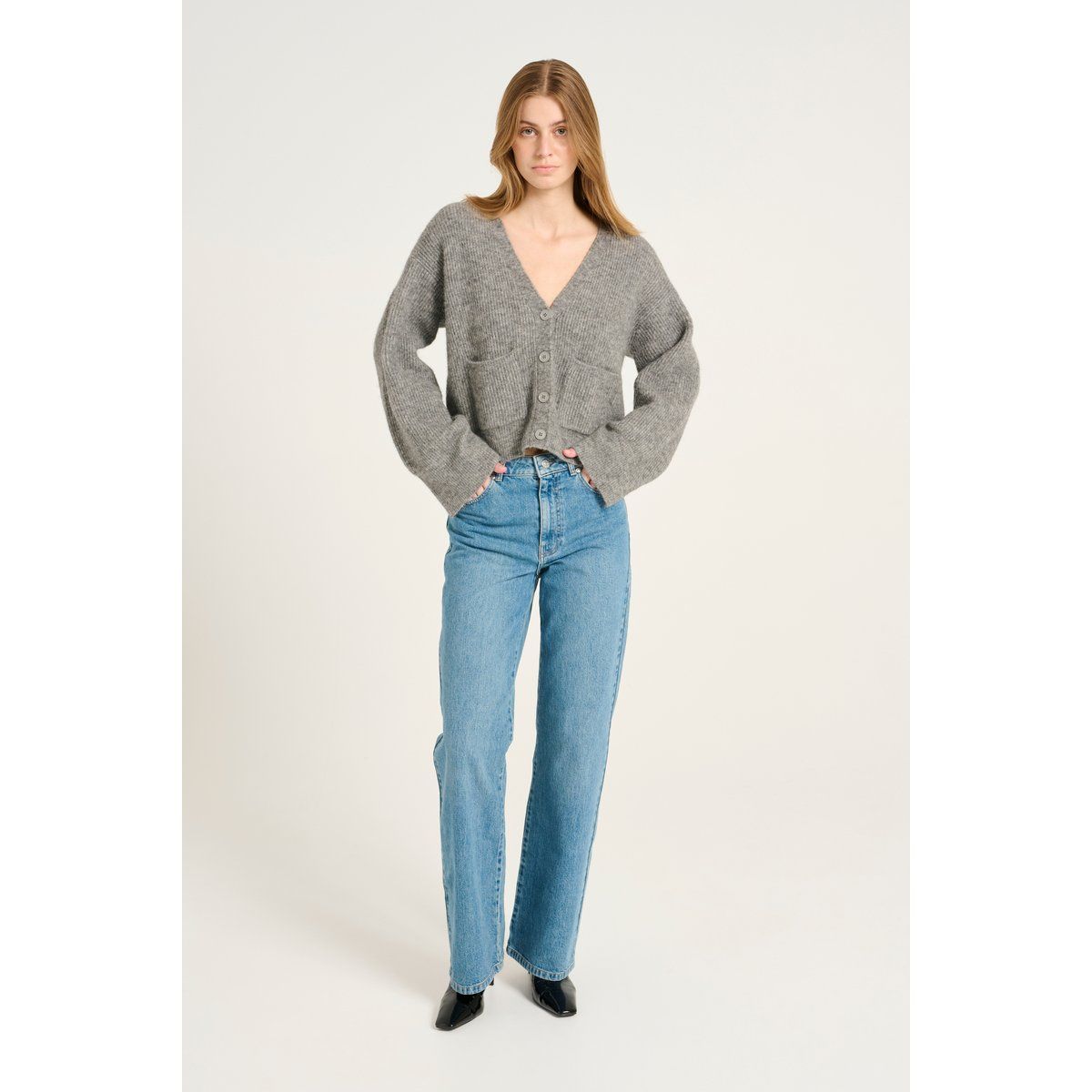 Gerippter Alpaka-Woll-Mix Cardigan