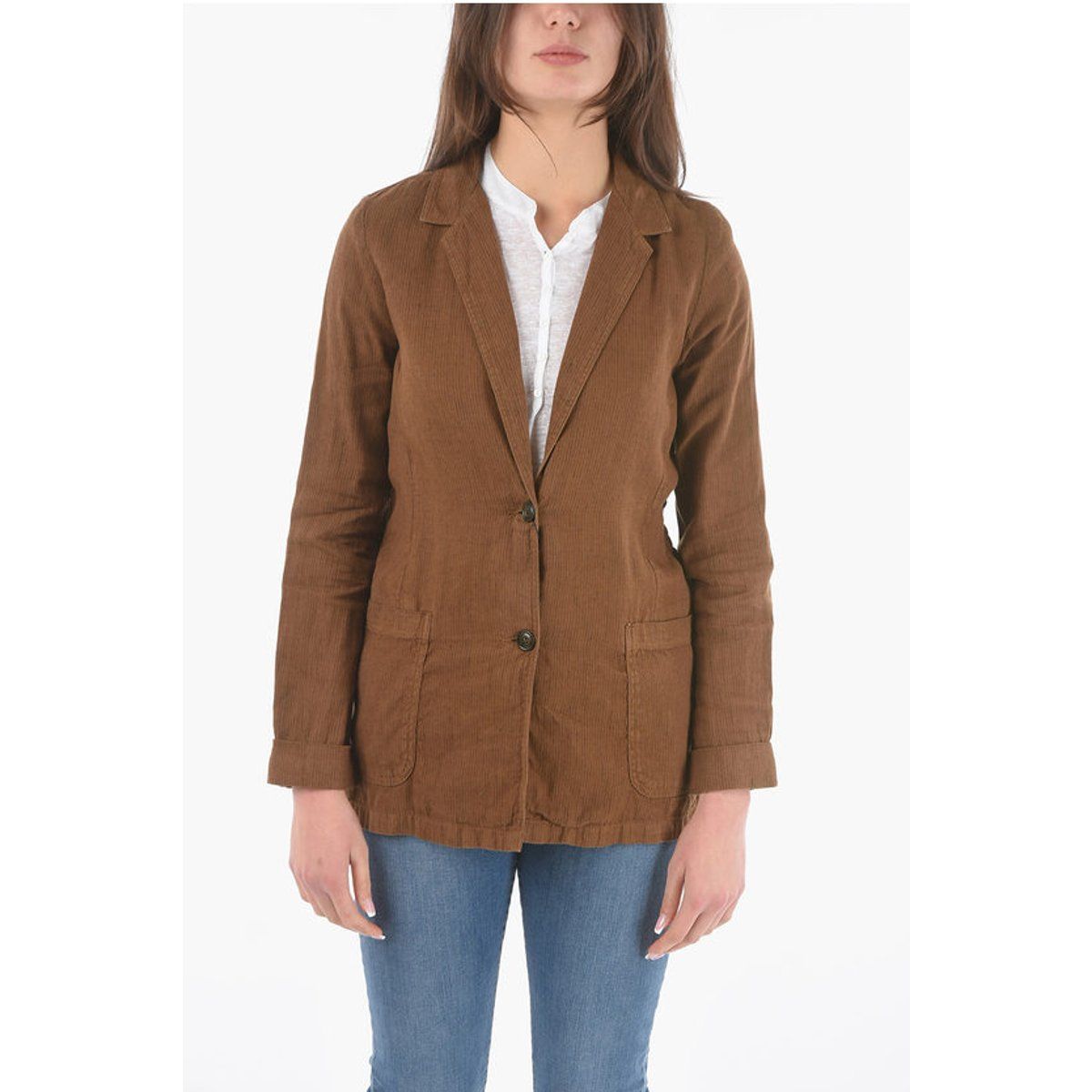 Einreihiger Blazer aus Flachs-Baumwoll-Gemisch