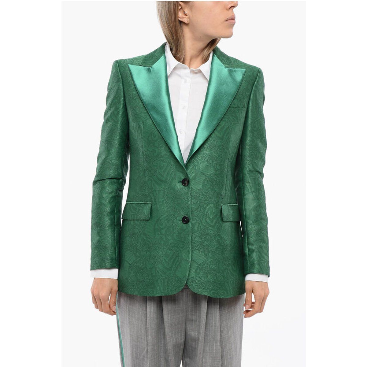 Floral Jacquard-Blazer mit Satin-Revers