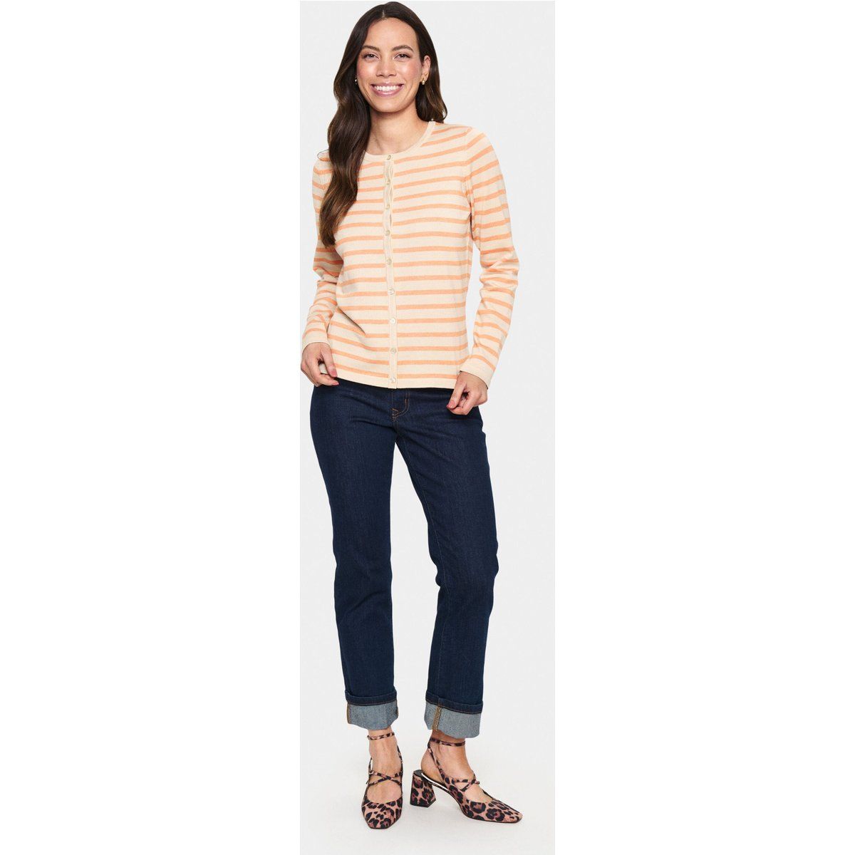 Gestreifter Cardigan mit Rundhalsausschnitt