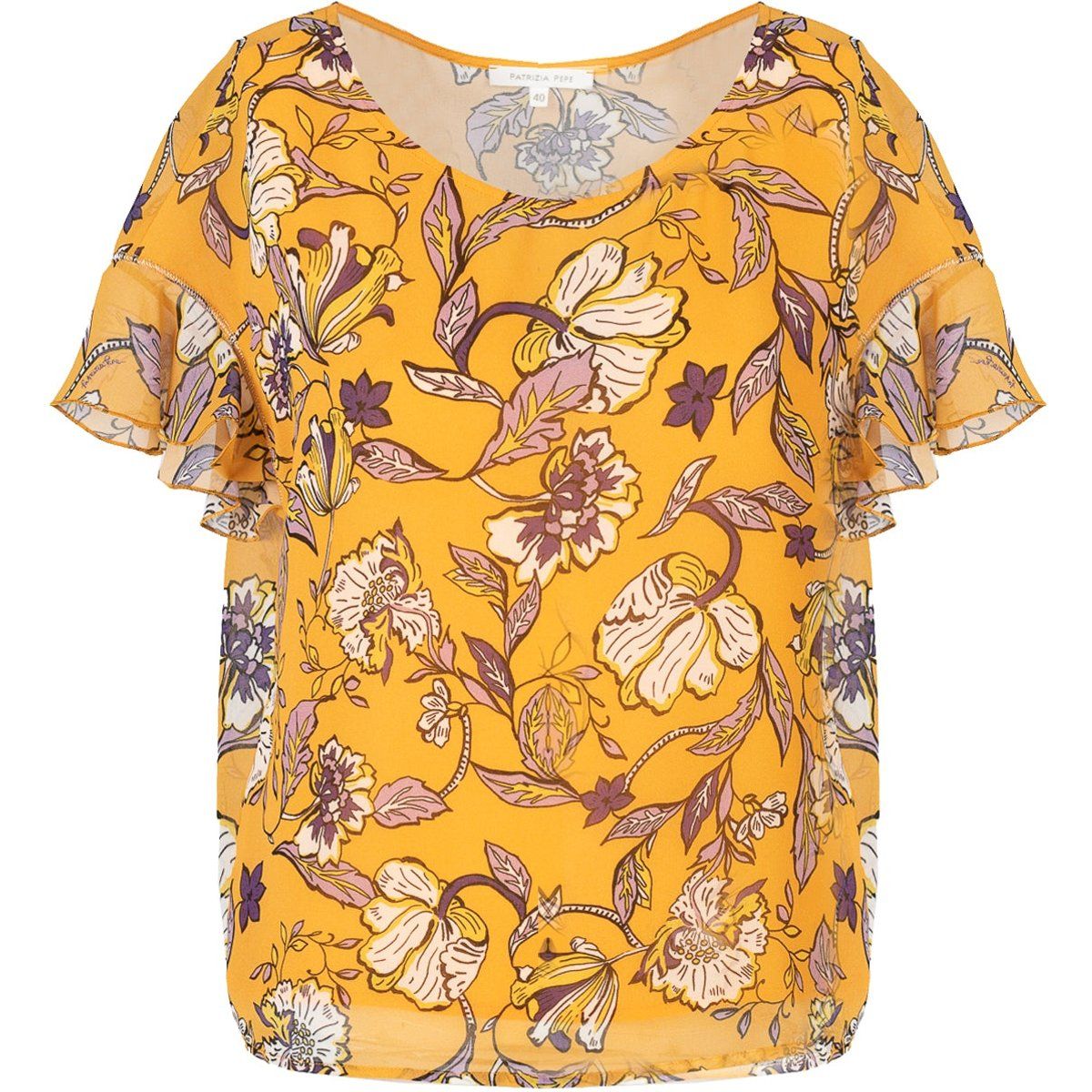 Chiffon-Bluse mit Blumenmuster und Rüschen