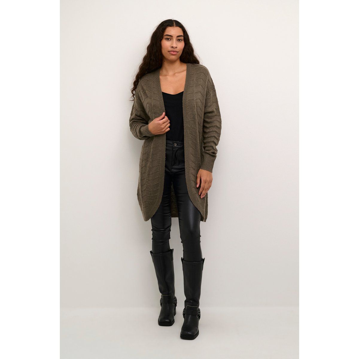 Strukturierte Mittellange Offene Strickjacke