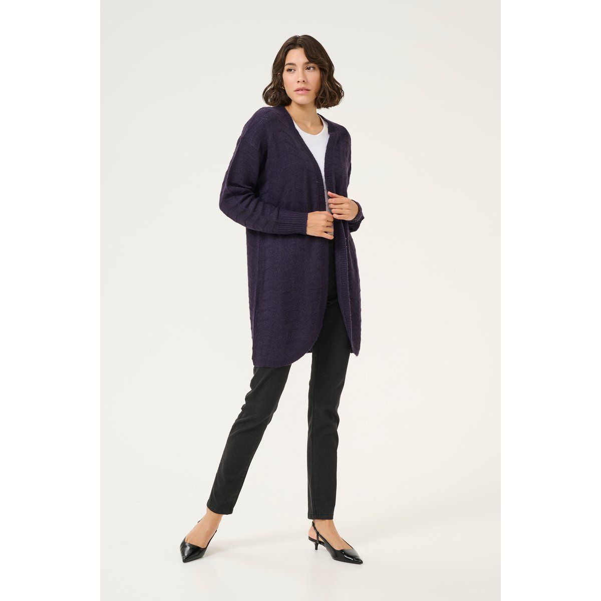 Strukturierte lange Strickjacke ohne Verschluss