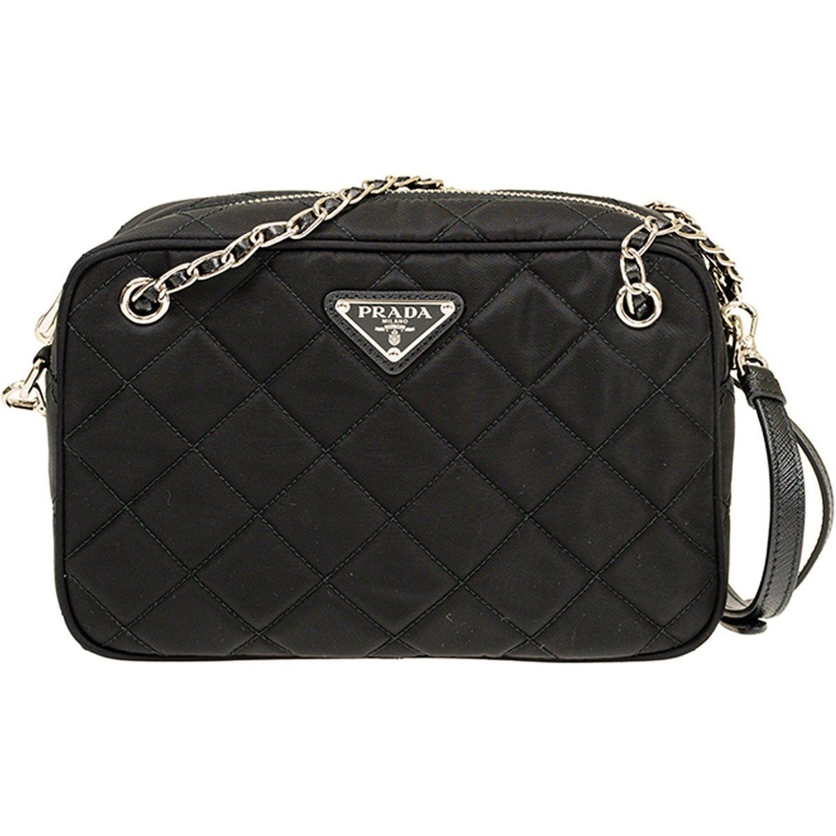 Gesteppte Nylon-Schultertasche mit Kette