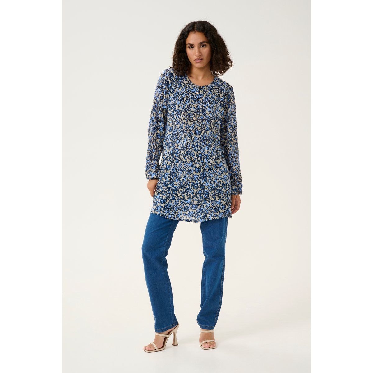 Longline Viskose-Tunika mit Blumenmuster