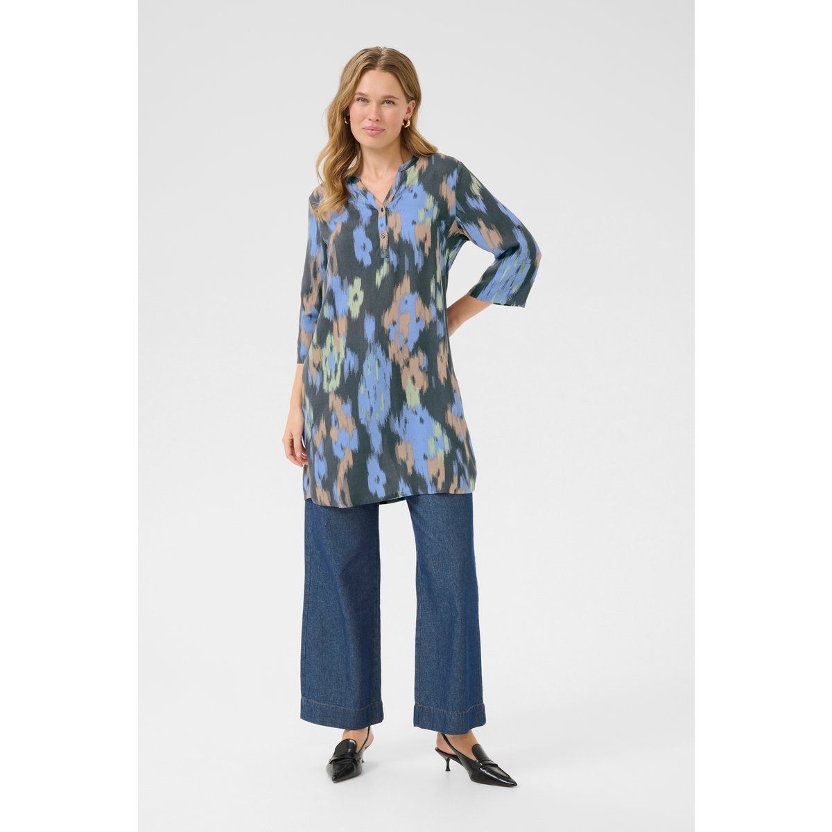 Tunika mit abstraktem Ikat-Print und 3/4-Ärmel