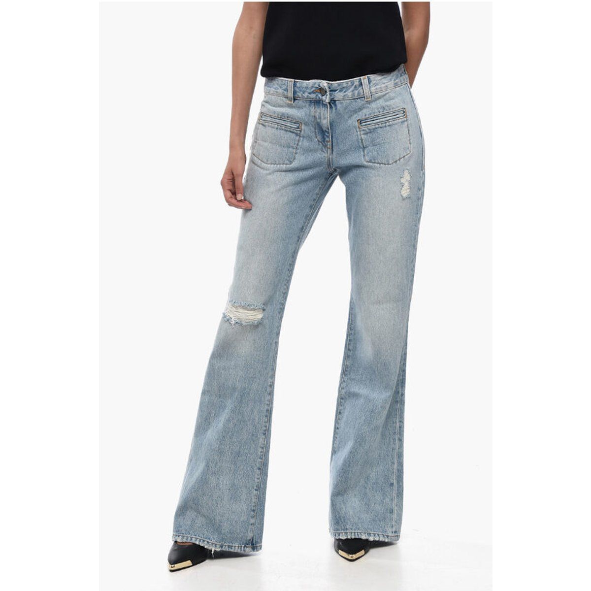 Verwaschene Bootcut-Jeans mit Distressed-Details