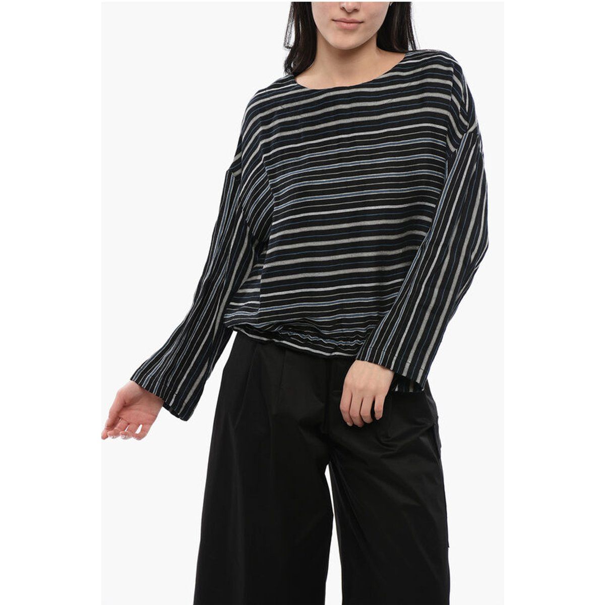 Lockere Gestreifte Leinenmischungs-Bluse