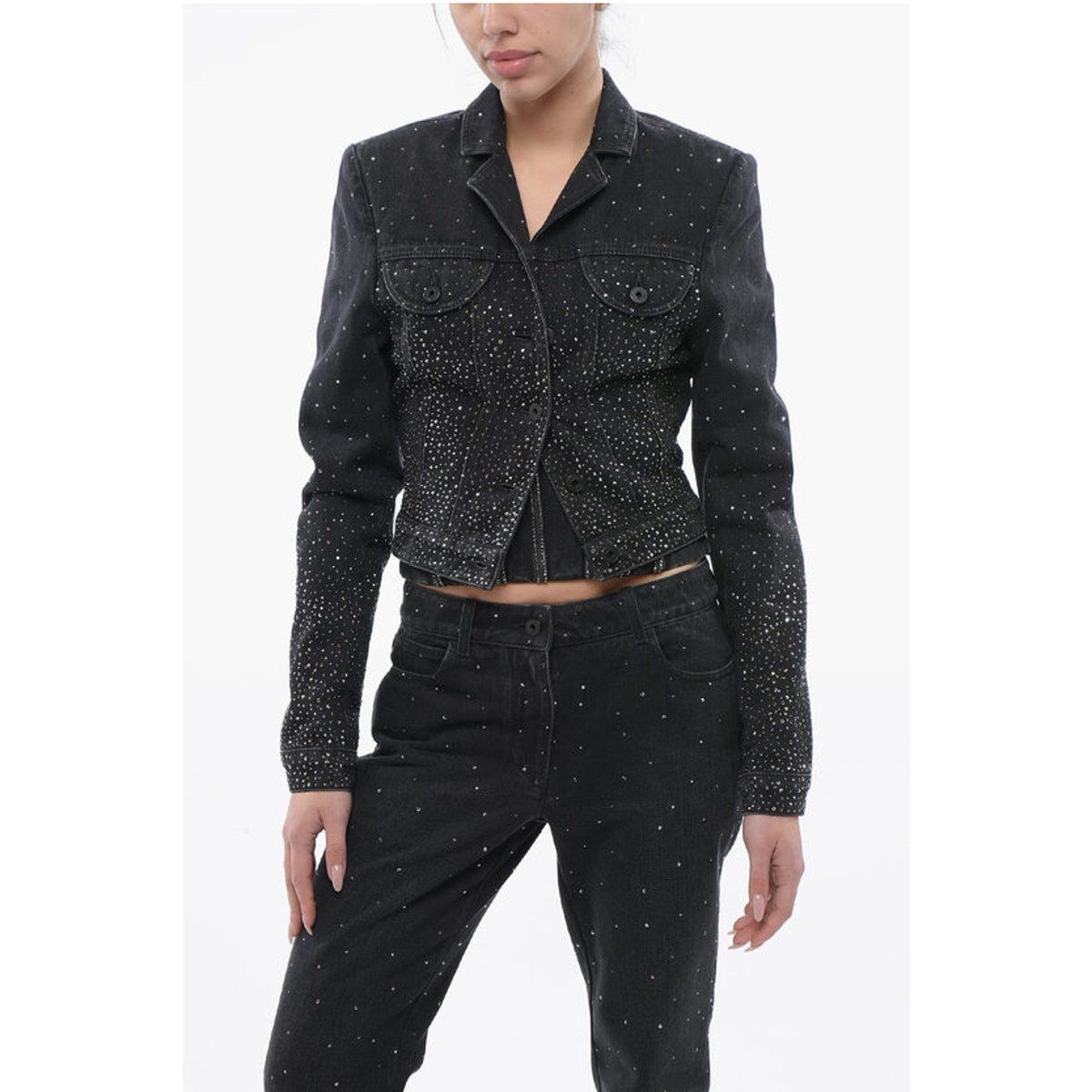 Kurze Jeansjacke mit Strassbesatz