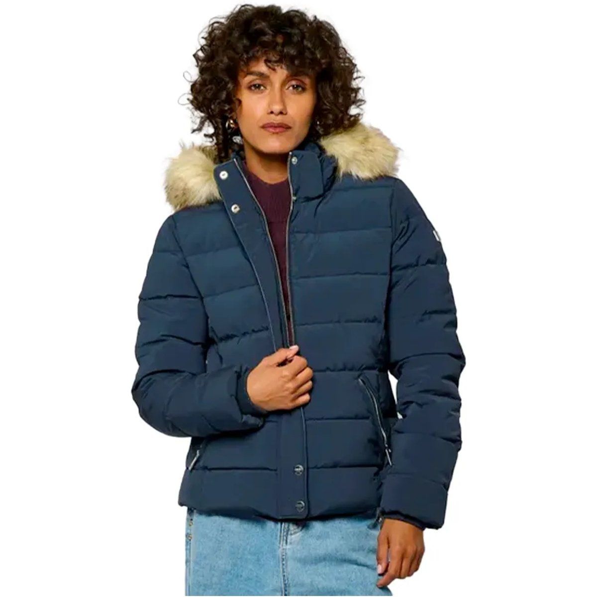 Kurze Steppjacke mit Fellkapuze