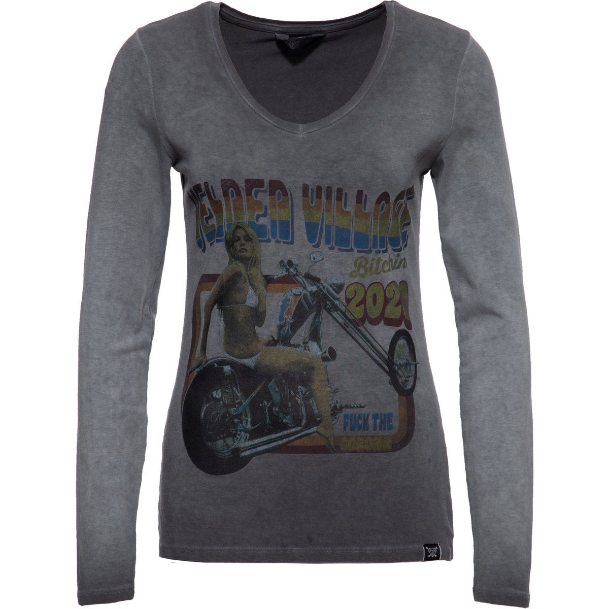 Langarmshirt mit Retro-Motorrad-Print