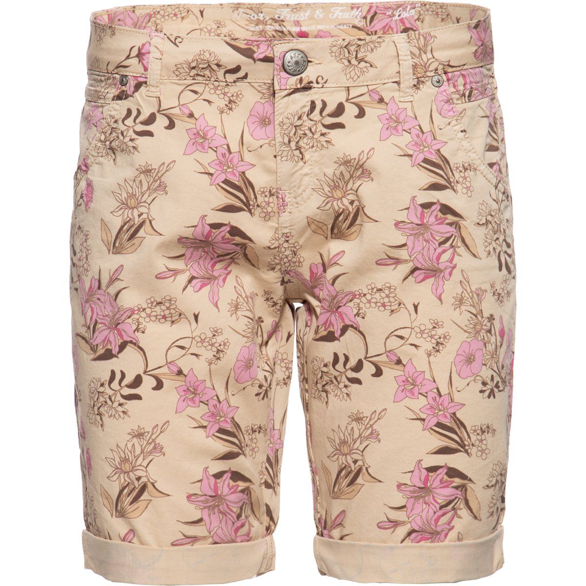 Schmal geschnittene Jeansshorts mit Blumenmuster