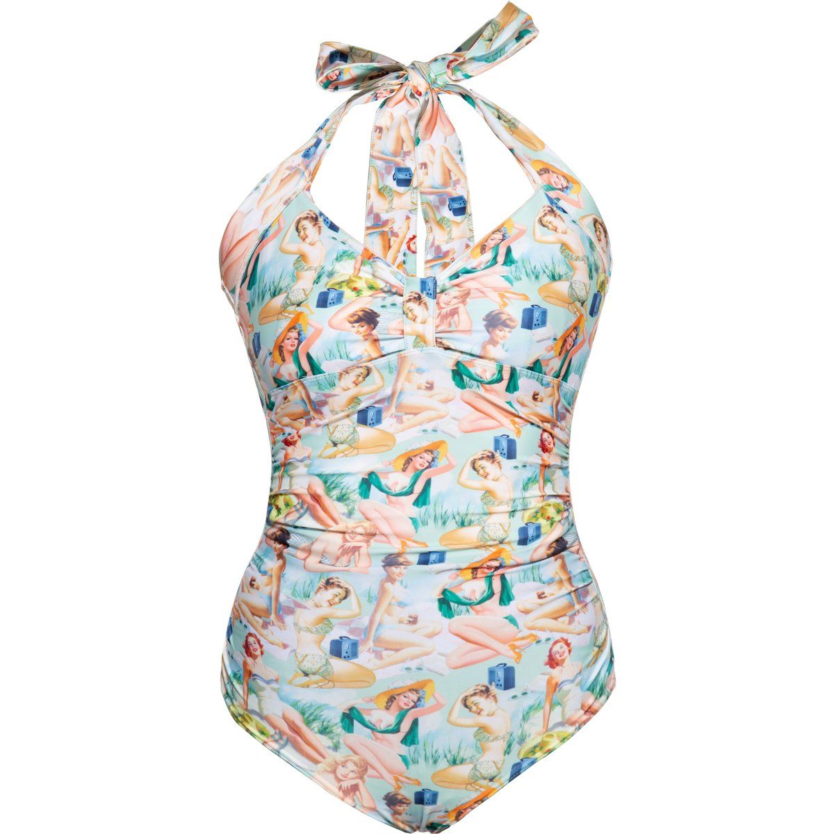 Einteiler mit Pin-up-Print und Neckholder