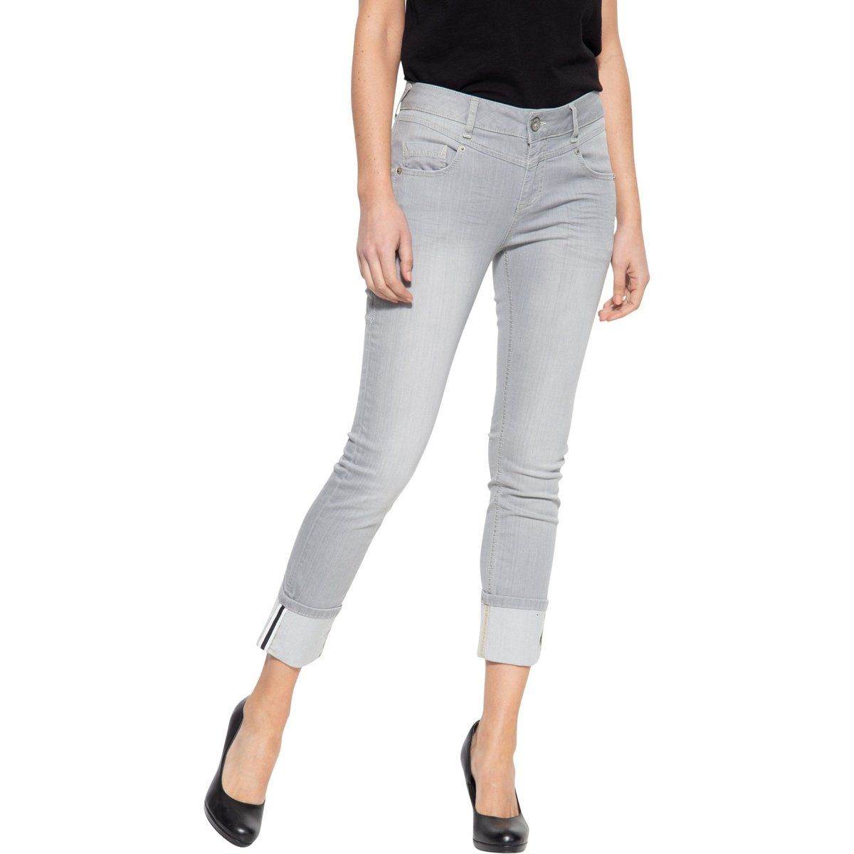 Schmal geschnittene 7/8-Jeans mit Umschlag