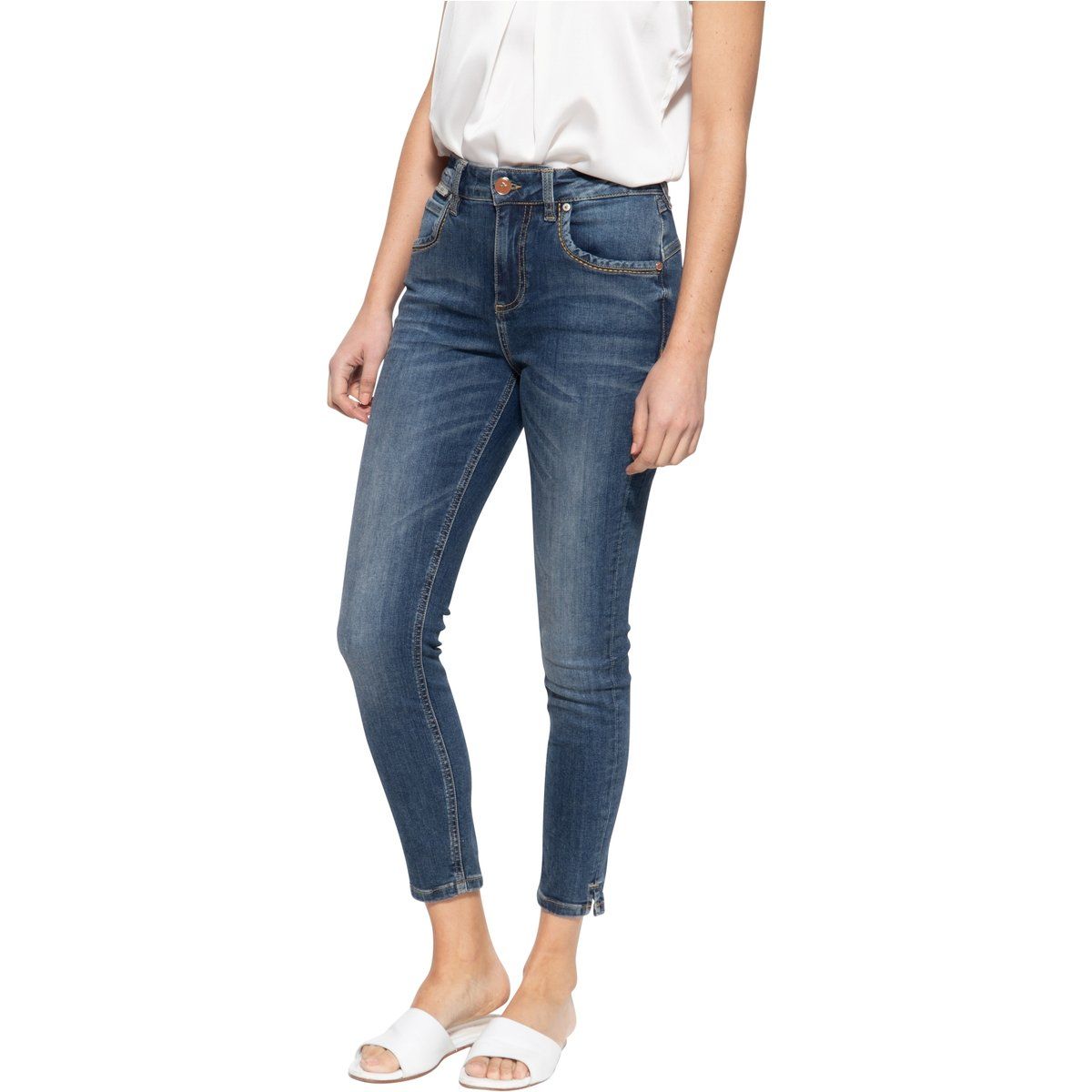 Hochtaillierte Slim-Ankle-Jeans