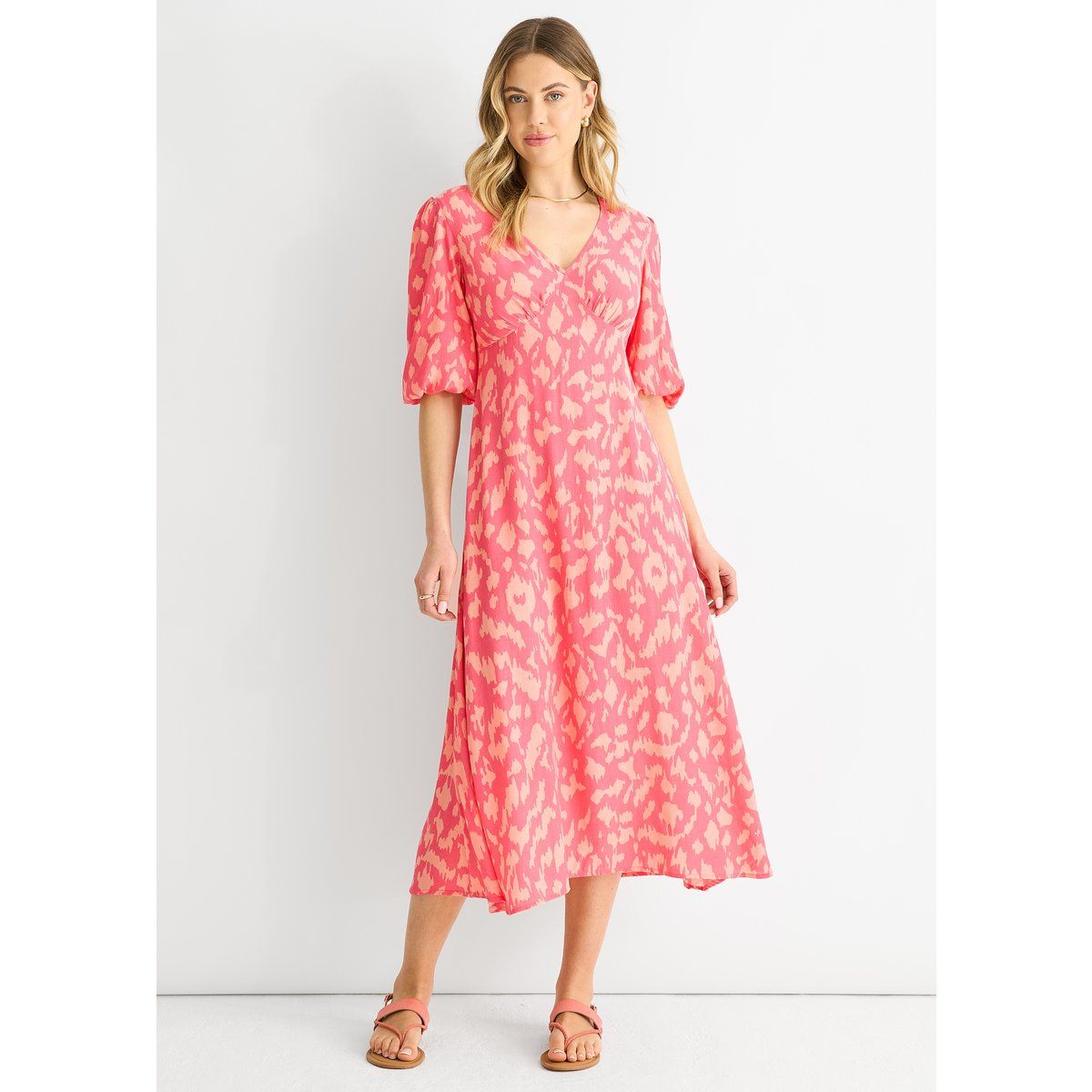 Midi-Kleid aus Viskose mit Tiermuster