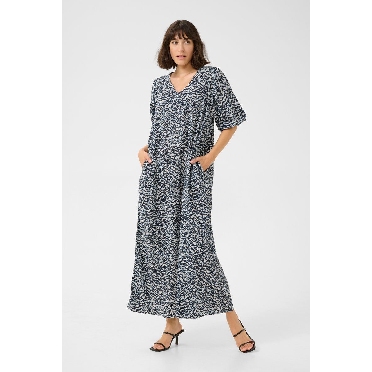 Fließendes gemustertes Baumwoll-Midikleid