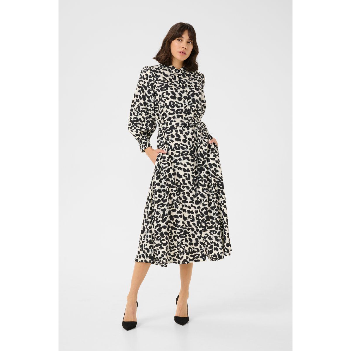 Midikleid mit Leoparden-Print und Gürtel