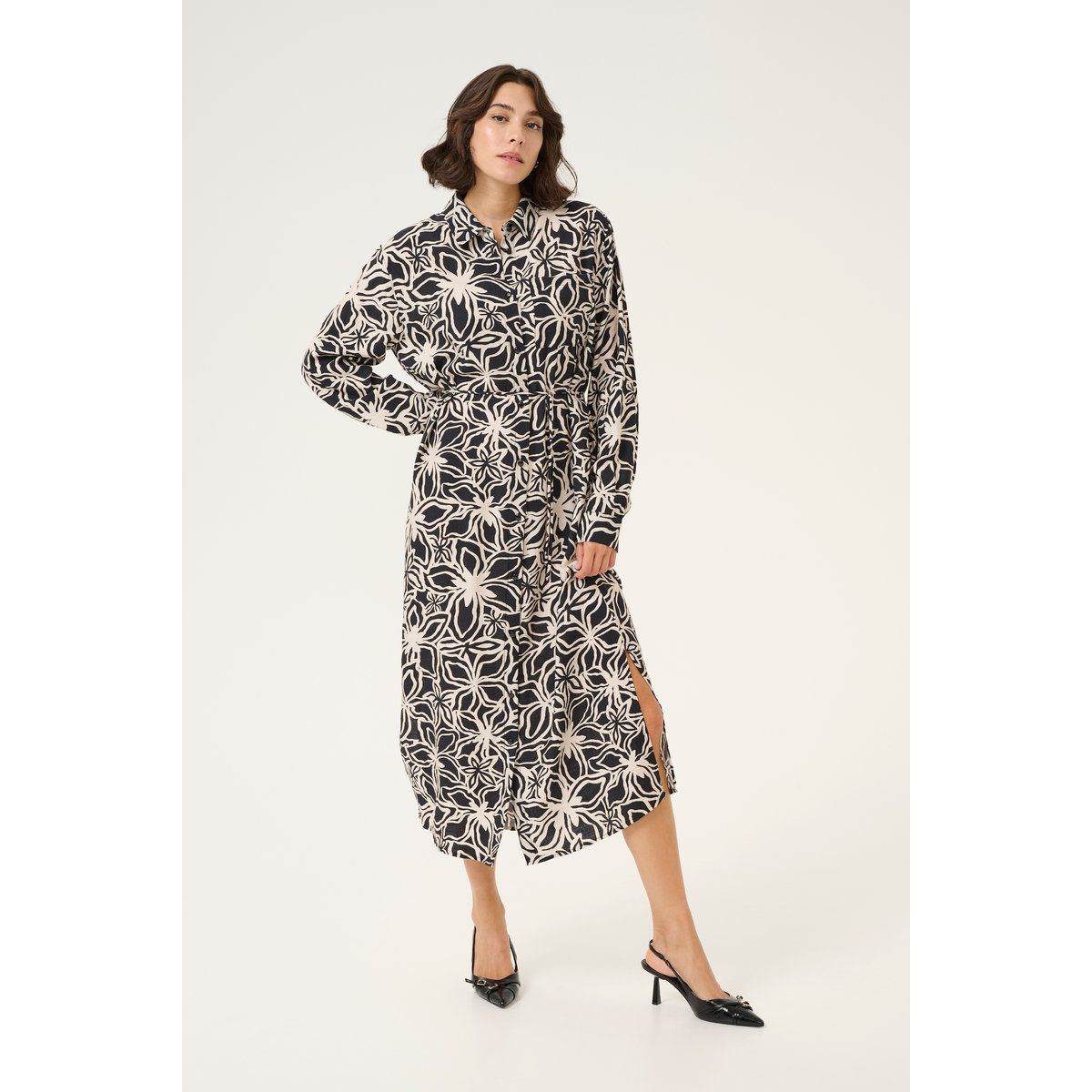 Hemdblusenkleid mit abstraktem Blumenmuster