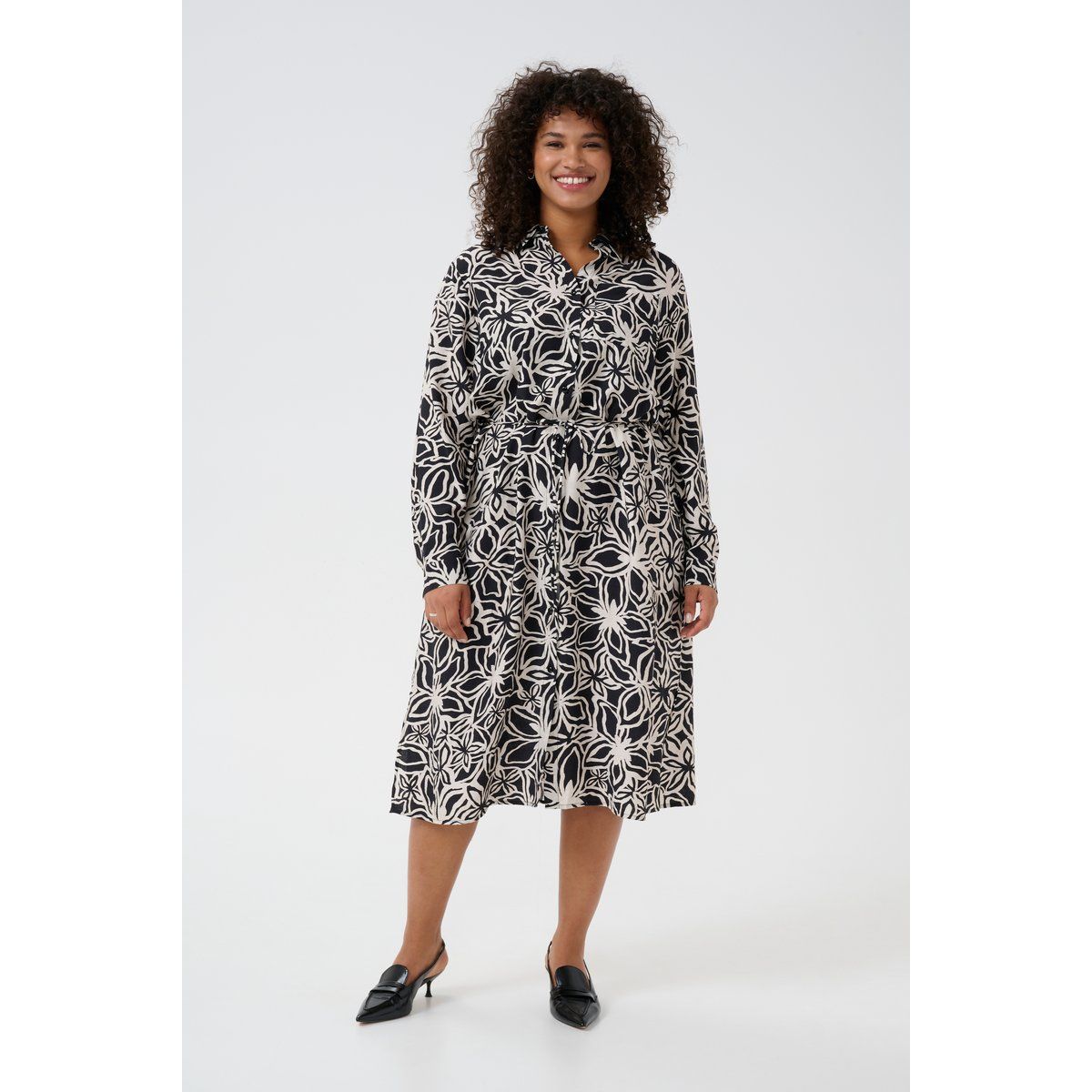 Midi-Hemdblusenkleid mit abstraktem Blumenmuster