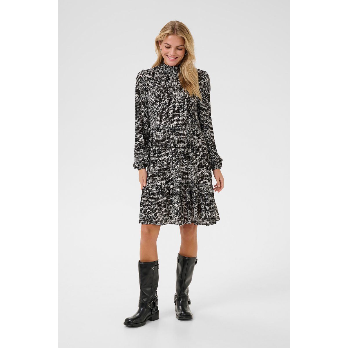 Gemustertes Midikleid mit Stehkragen
