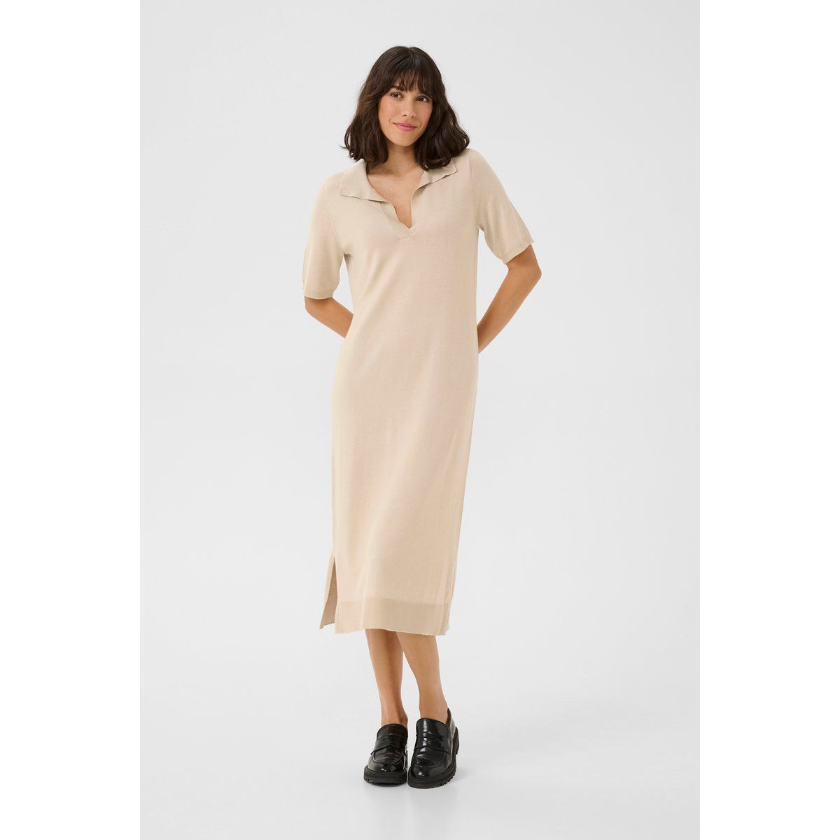 Strick-Midikleid mit Polokragen