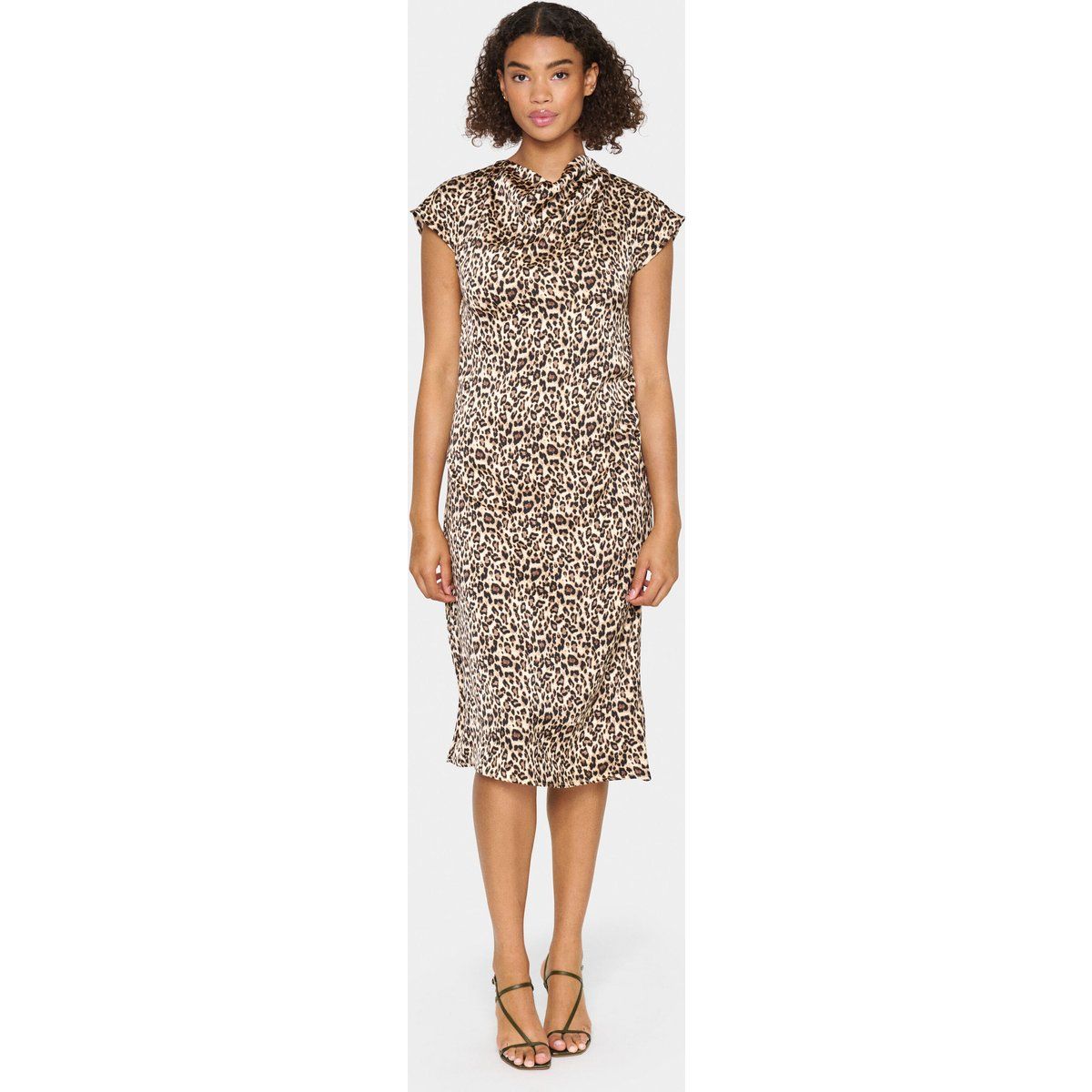 Leoparden-Midikleid mit Wasserfall-Ausschnitt