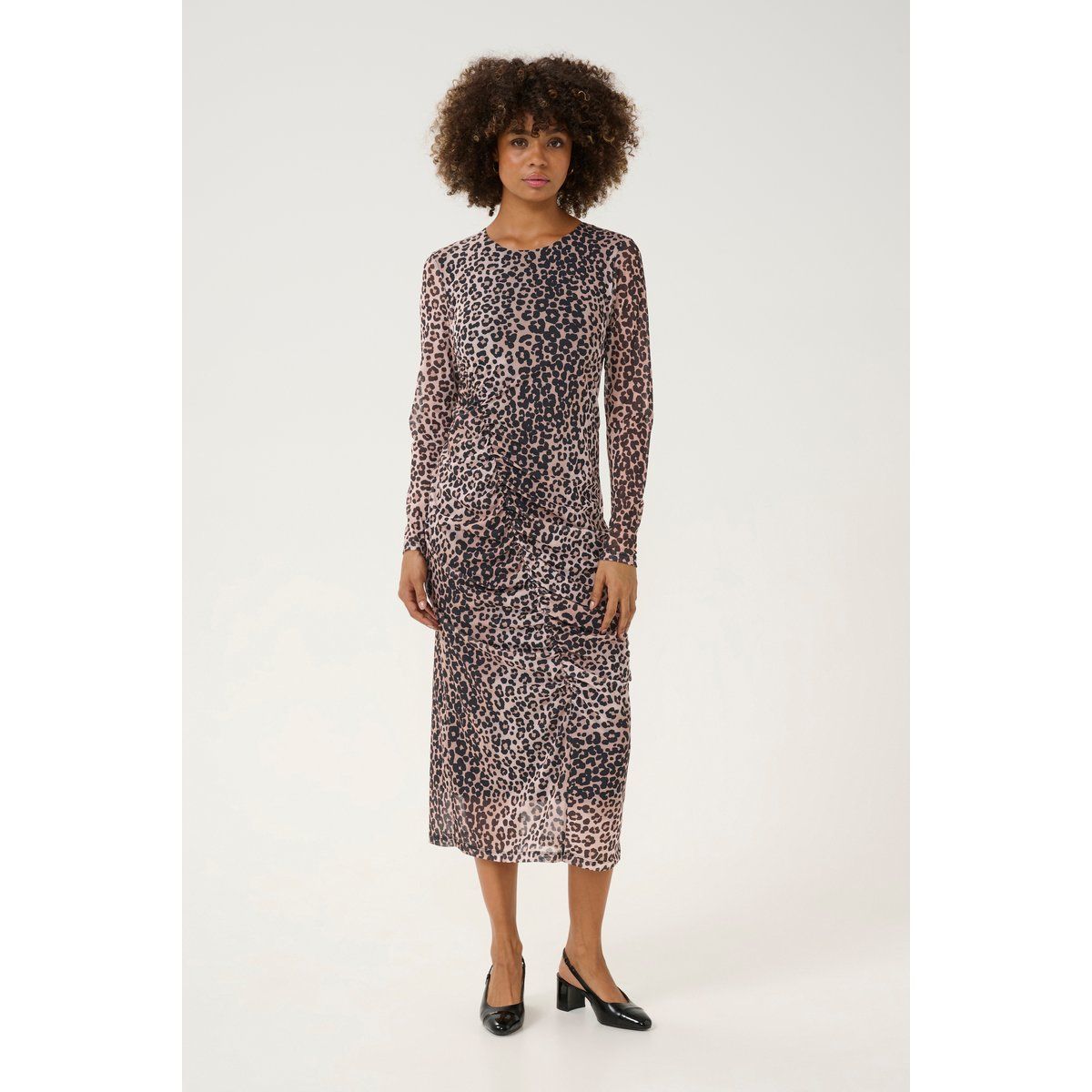 Gerafftes Midikleid mit Animal-Print