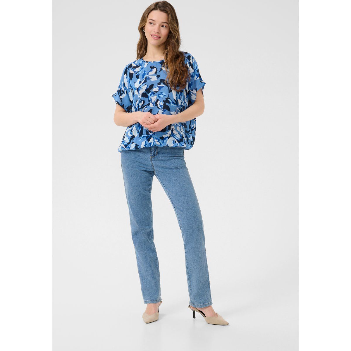 Locker geschnittene Bluse mit Blättermuster