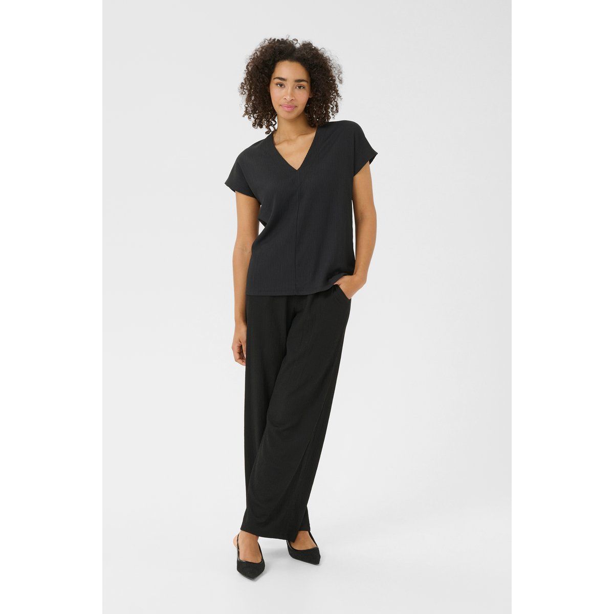 Minimalistische strukturierte V-Ausschnitt Bluse