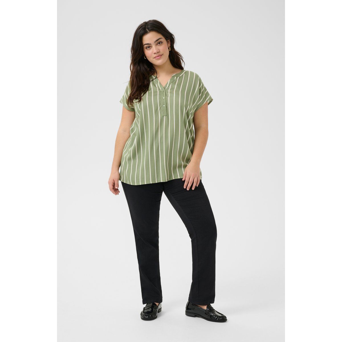 Gestreifte Henley-Bluse mit Kappenärmeln