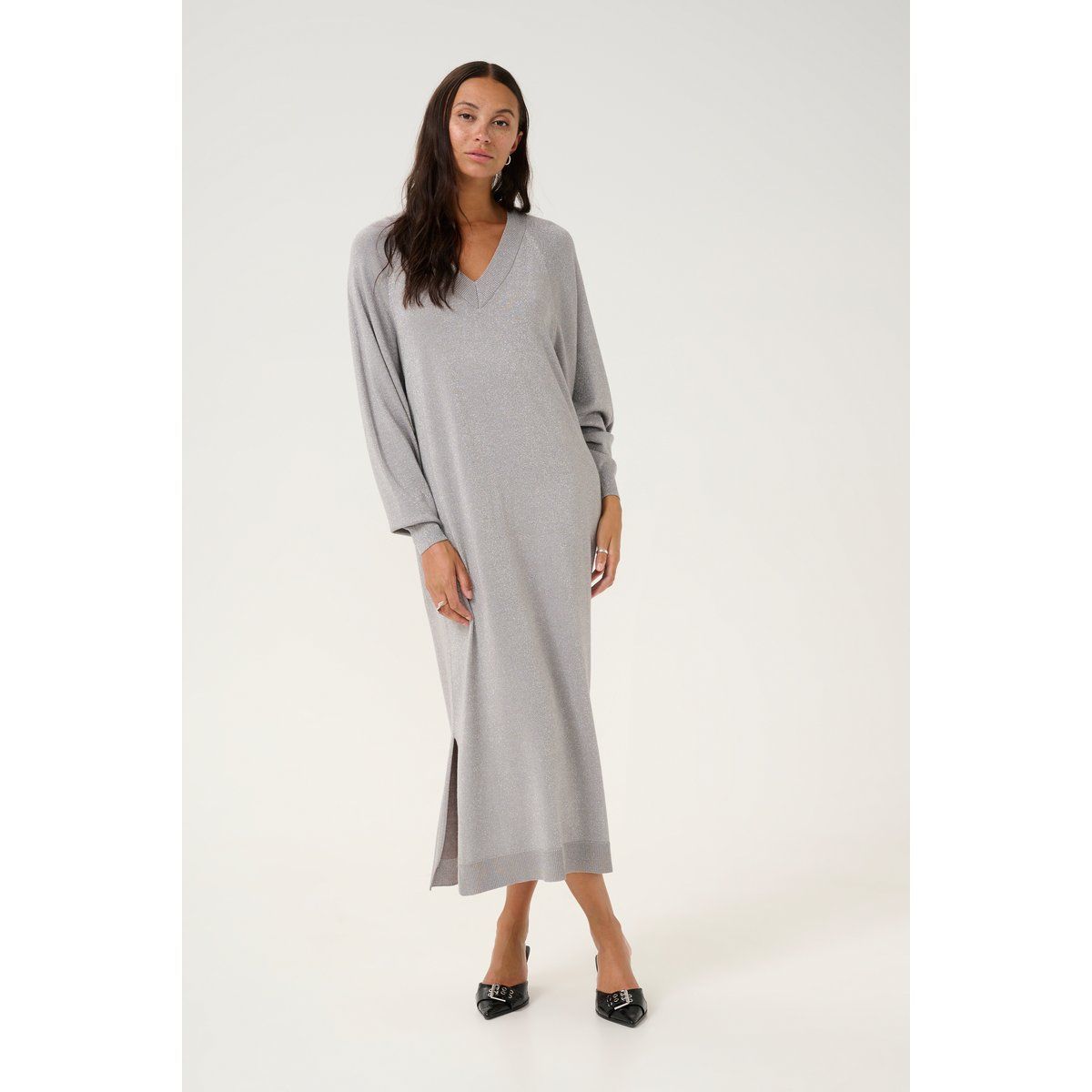 Metallic Strick-Midikleid Loose Fit