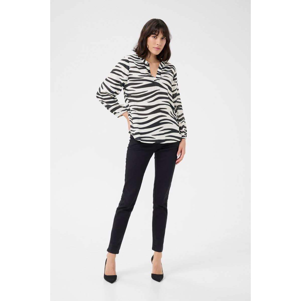 Bluse mit Zebra-Print und V-Ausschnitt