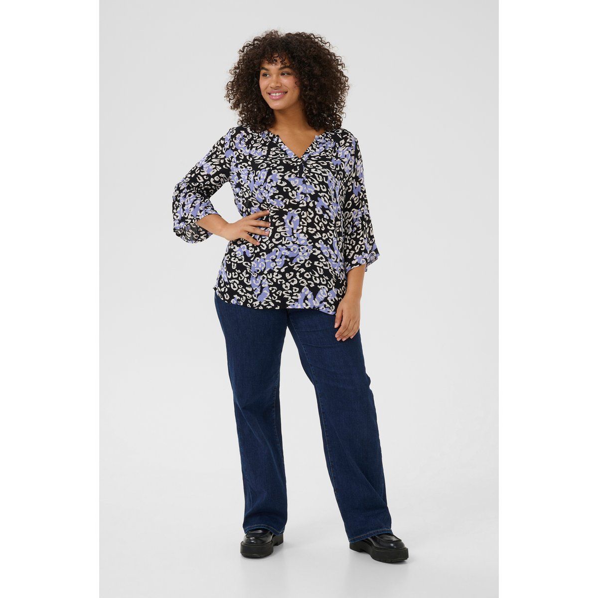 V-Ausschnitt Bluse mit Leopardenmuster