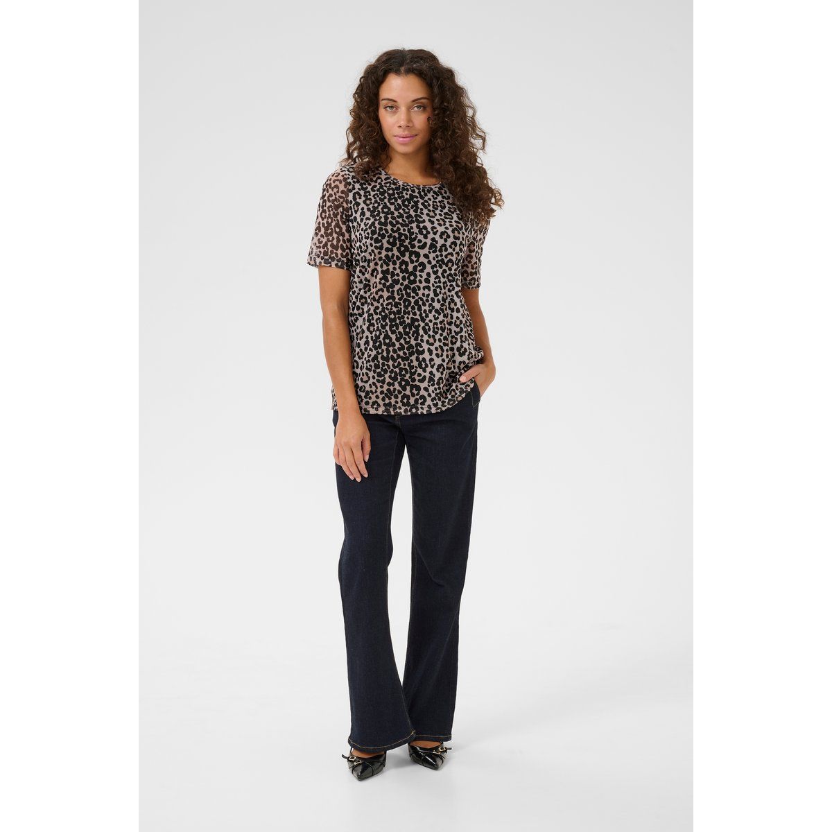 Legere Mesh-Bluse mit Leopardenmuster