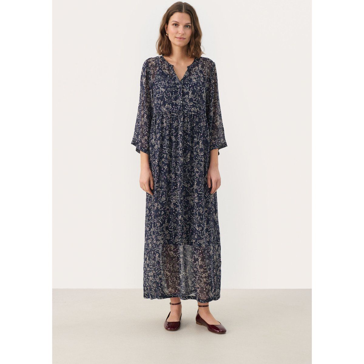 Fließendes Stufen-Maxikleid mit Blumenprint