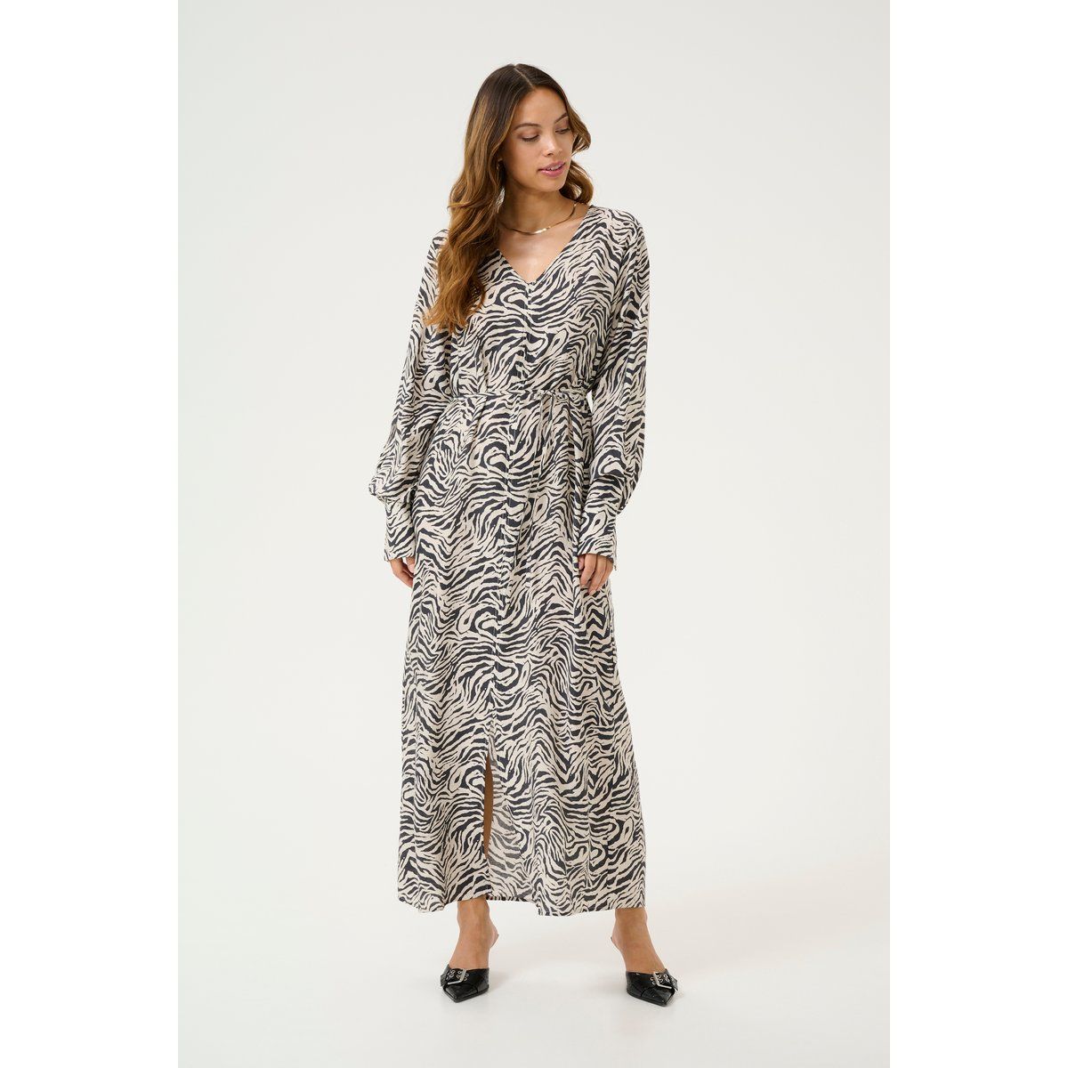 Fließendes Maxikleid mit Zebramuster