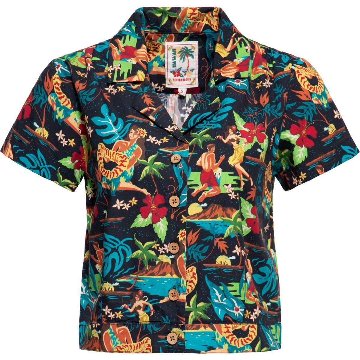 Kurzarmbluse mit Retro Hawaii-Print